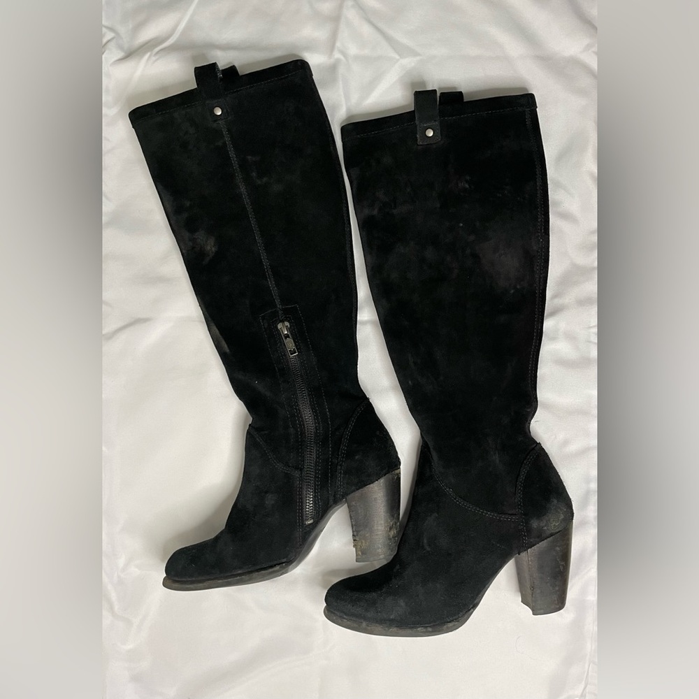 Black Ugg suede high heeled knee high boots